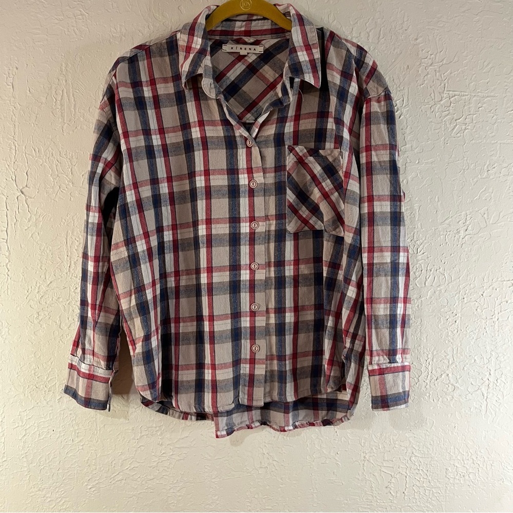 XiRENA Ashton Plaid Button Down Shirt in Tan And Red